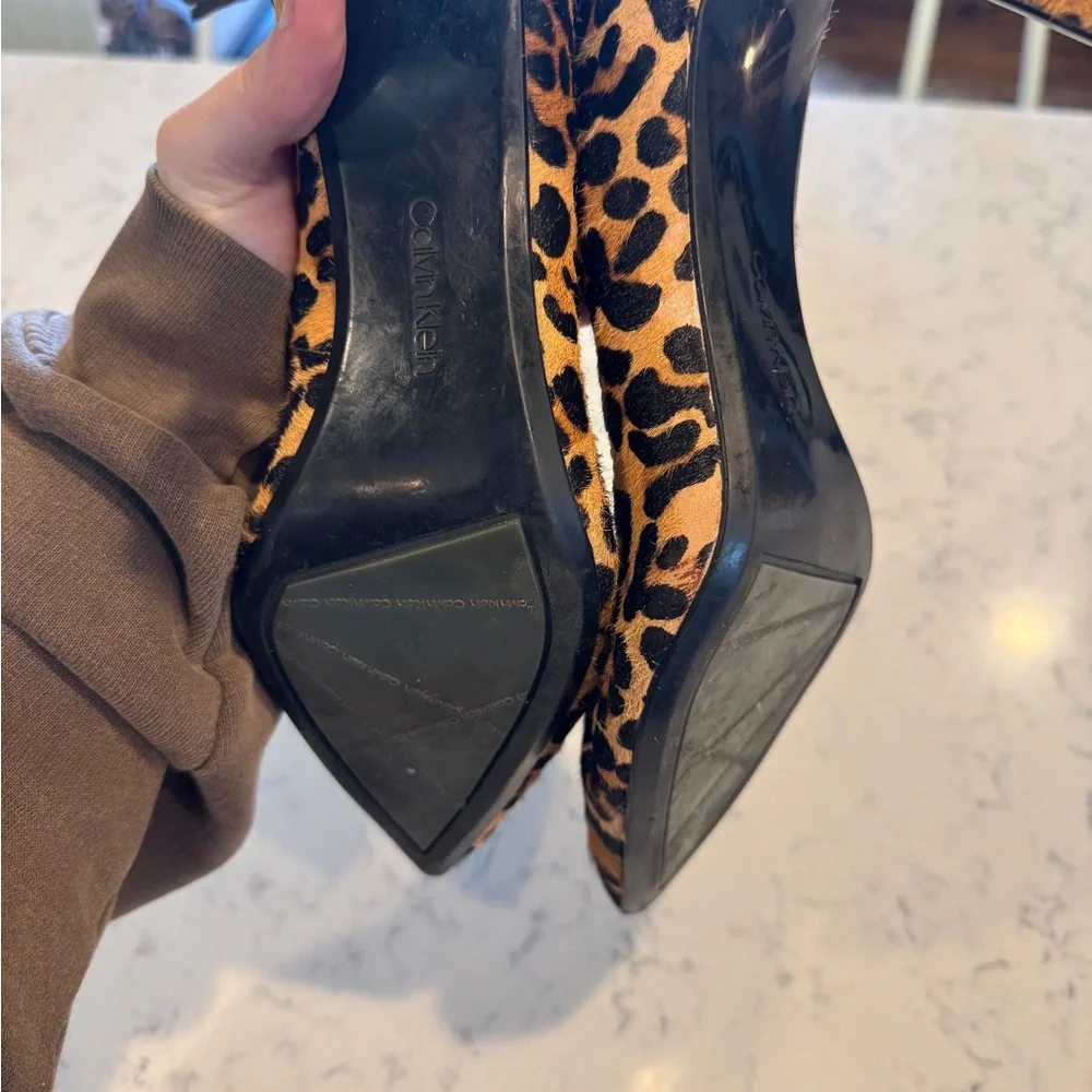 Calvin Klein Leopard Print Pointed Toe Stiletto Heels - Tan & Black - Picture 4 of 4